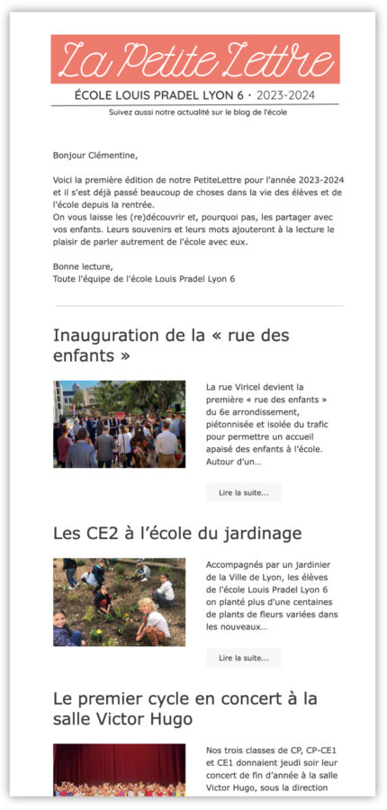 La Petite Lettre, newsletter de l'école Louis Pradel Lyon 6